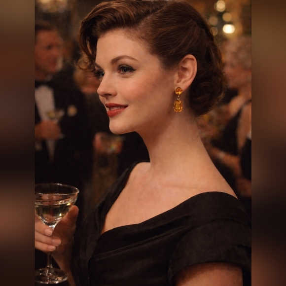 Vintage 50s Rich Amber Screw-back Drop Costume Jewelry Earrings - Picture 12 of 12